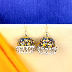 Blue Gold Muse Pearl Meenakari Jhumka