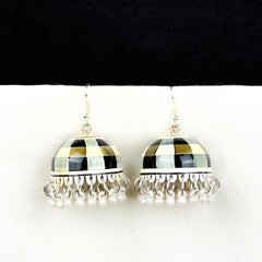 Monochrome Grid Doom Meenakari Jhumka