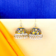 Blue Gold Muse Pearl Meenakari Jhumka