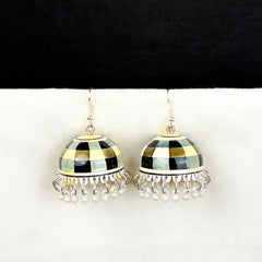 Monochrome Grid Doom Meenakari Jhumka
