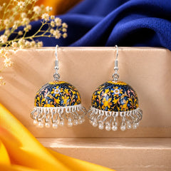 Blue Gold Muse Pearl Meenakari Jhumka