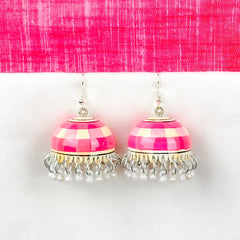 Blush Stripe Pearl Meenakari Jhumka