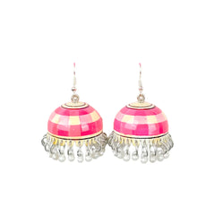 Blush Stripe Pearl Meenakari Jhumka
