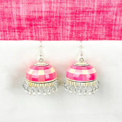 Blush Stripe Pearl Meenakari Jhumka
