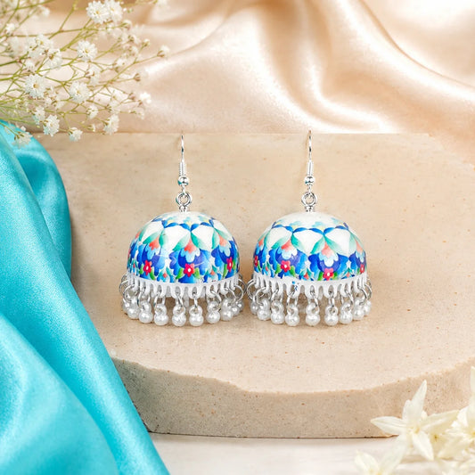 Blue Petal Bell Meenakari Jhumka