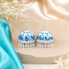 Blue Petal Bell Meenakari Jhumka