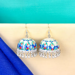 Blue Petal Bell Meenakari Jhumka