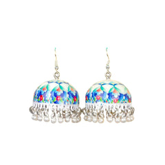 Blue Petal Bell Meenakari Jhumka