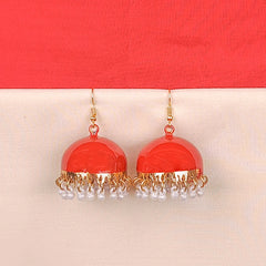 Gulnaar Red Pearl Bell Meenakari Jhumka