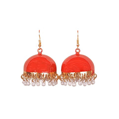 Gulnaar Red Pearl Bell Meenakari Jhumka