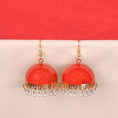 Gulnaar Red Pearl Bell Meenakari Jhumka