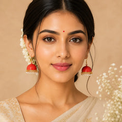 Gulnaar Red Pearl Bell Meenakari Jhumka