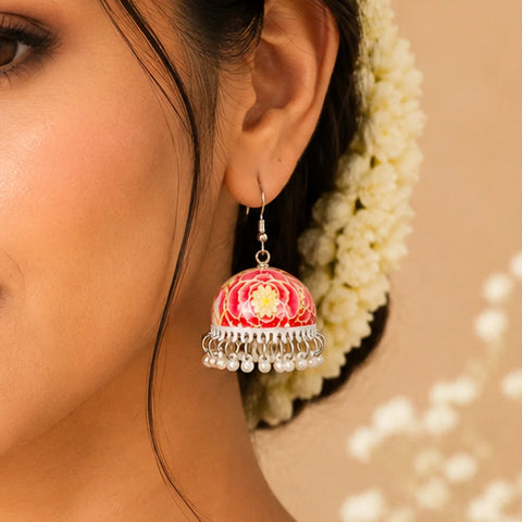 Blush Petal Meenakari Jhumka