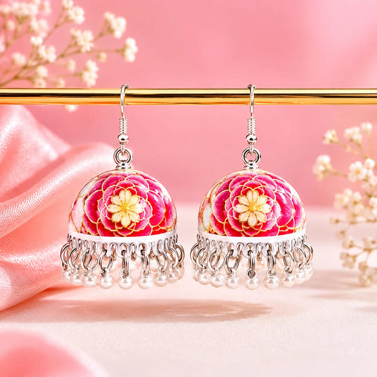 Blush Petal Meenakari Jhumka