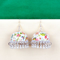 Floral Bloom Dome Meenakari Jhumka