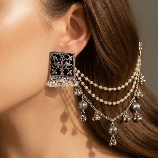 Silver Blossom Meenakari Earchain  Earrings`