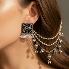 Silver Blossom Meenakari Earchain  Earrings`