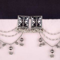 Silver Blossom Meenakari Earchain  Earrings`