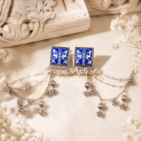 Royal Blue Noor Meenakari Earchain Earrings