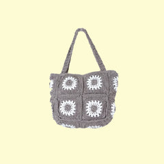 Taupe White Daisy Crochet Tote