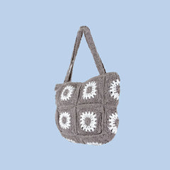 Taupe White Daisy Crochet Tote