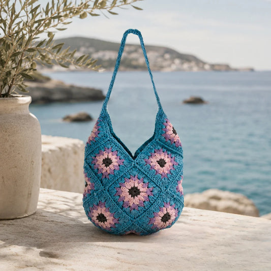 Boho Teal Lavender Crochet Bag