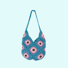 Boho Teal Lavender Crochet Bag