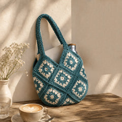 Aqua White Crochet Shoulder Bag