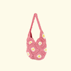 Pink Daisy Crochet Tote