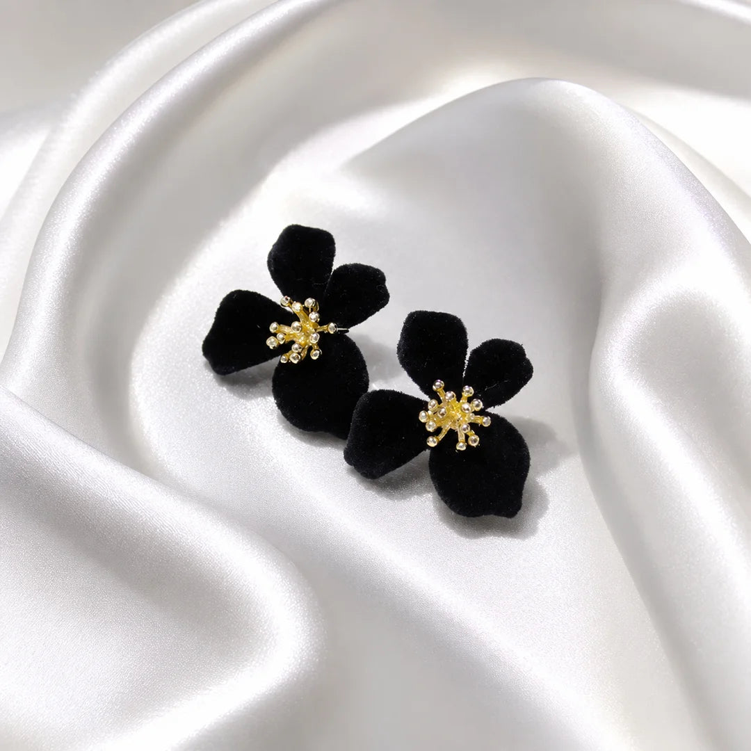 Floral Matte Black and Velvet Studs