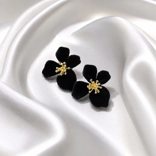 Floral Matte Black and Velvet Studs