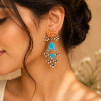 Antique Gold Floral Teardrop Dangle Earrings