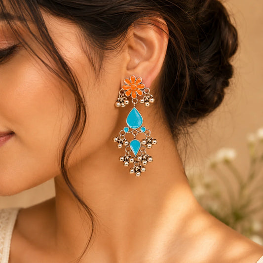 Antique Gold Floral Teardrop Dangle Earrings