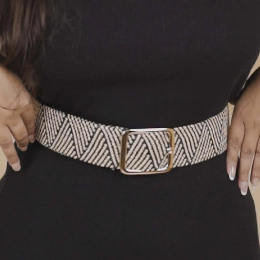 Raffia Black N Cream Chevron Belt