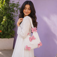 Blush Bow Crochet Shoulder Bag