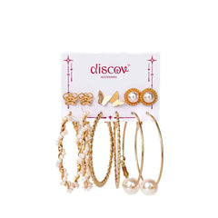 Set of 6 Western Golden Pearly Hoops And Studs Combo