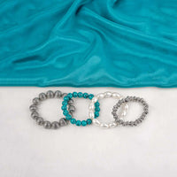 Pack of 4 Oxidised Pearl Turquoise Beaded Bracelet Combo