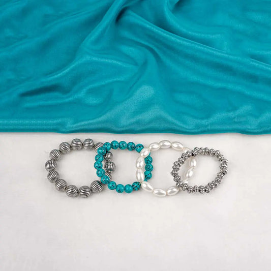 Pack of 4 Oxidised Pearl Turquoise Beaded Bracelet Combo