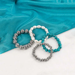 Pack of 4 Oxidised Pearl Turquoise Beaded Bracelet Combo