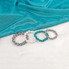 Pack of 4 Oxidised Pearl Turquoise Beaded Bracelet Combo