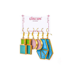 Set of 3 Brass Resin Earrings Combo