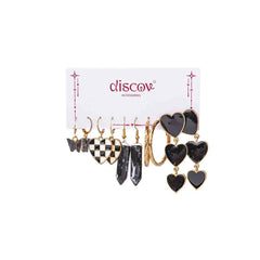 Set of 5 Golden Glazy Black Earrings Combo
