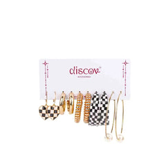 Set of 5 Checkered And Golden Chunky Earrings Combo