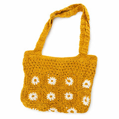 Mustard Yellow Daisy Crochet Tote Bag