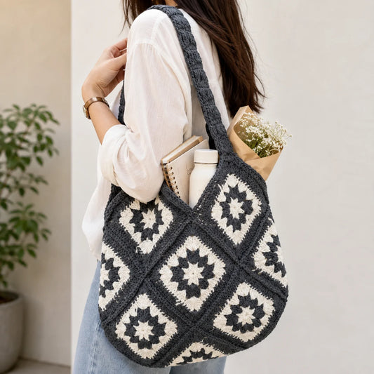 Monochrome Handcrafted Crochet Shoulder Bag