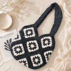 Monochrome Handcrafted Crochet Shoulder Bag