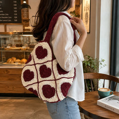 Maroon Heart Crochet  Shoulder Bag