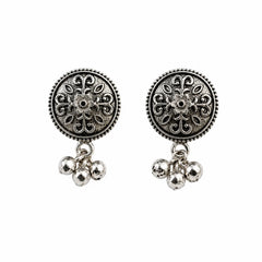 Oxidised Silver Floral Coin Stud Earrings