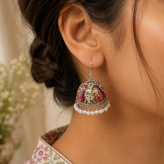 Meenakari Rani Portrait Dome Jhumka Earrings