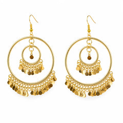 Double Hoop Gold Earrings with Coin Latkan